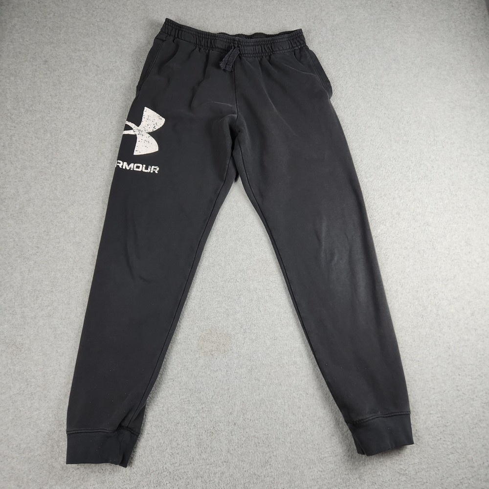 Under Armour Jogger Sweatpants Youth XL Black Graphic Logo Loose Fit Drawstring